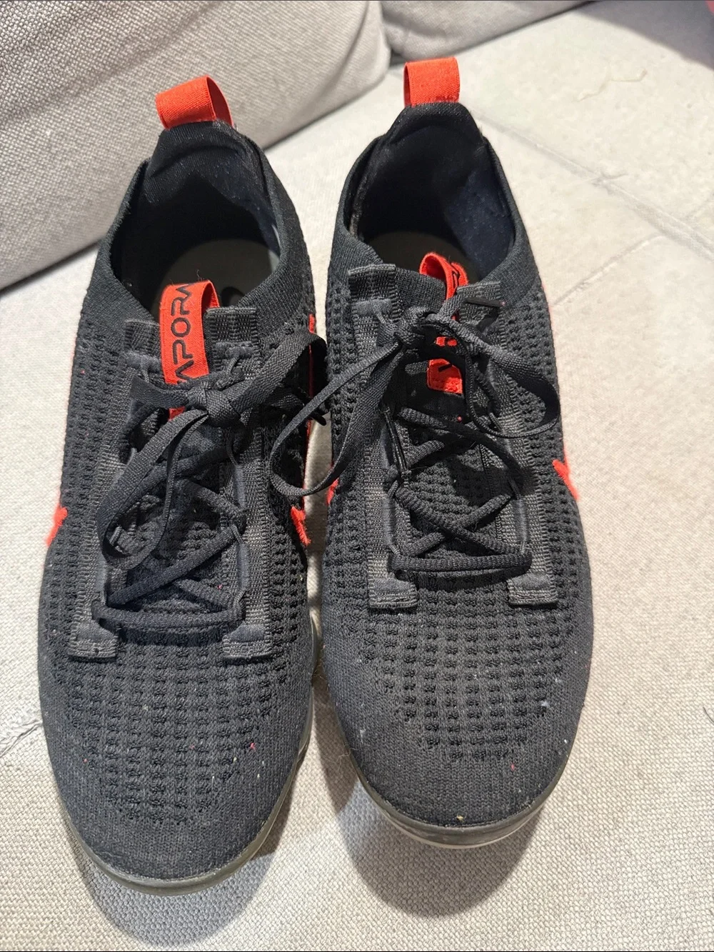 Nike Black Knit Sneakers with Red Swoosh and Leopard Heel - Picture 2 of 5